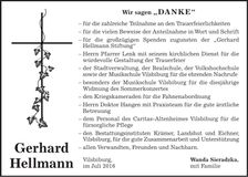Traueranzeige Gerhard Hellmann