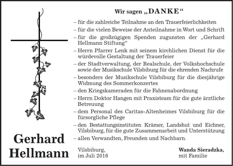 Traueranzeige Gerhard Hellmann