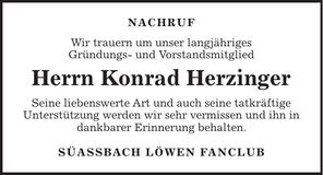 Traueranzeige Konrad Herzinger