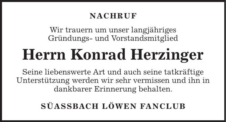 Traueranzeige Konrad Herzinger