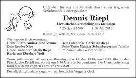 Traueranzeige Dennis Riepl