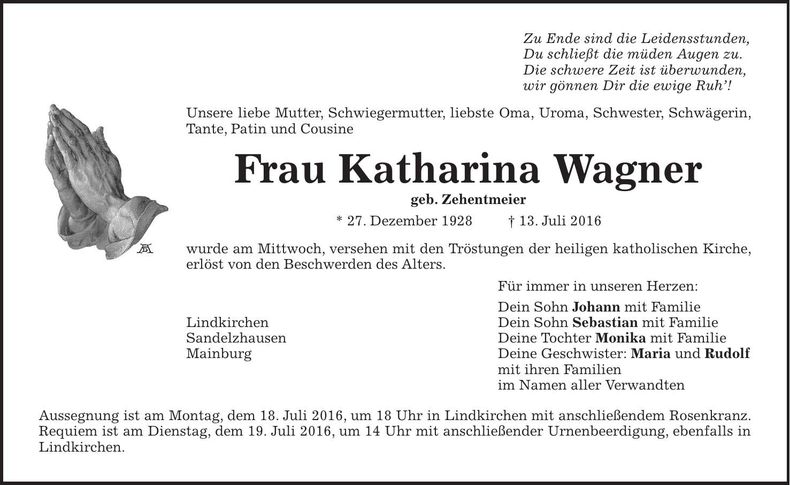 Traueranzeige Katharina Wagner