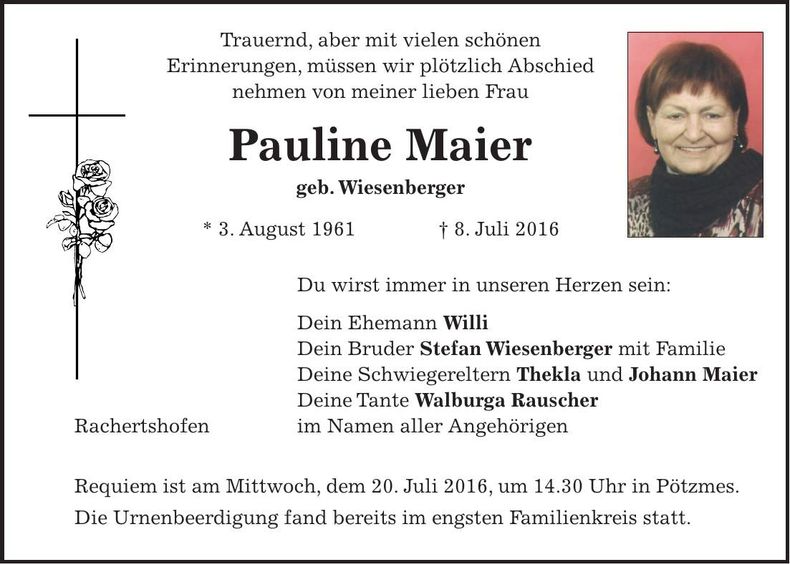 Traueranzeige Pauline Maier