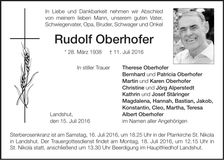 Traueranzeige Rudolf Oberhofer