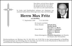 Traueranzeige Max Fritz