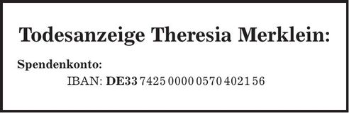 Traueranzeige Theresia Merklein