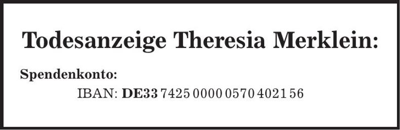 Traueranzeige Theresia Merklein