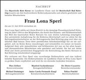 Traueranzeige Lona Sperl