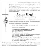 Traueranzeige Anton Hagl