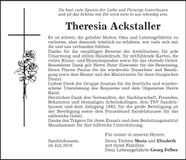 Traueranzeige Theresia Ackstaller