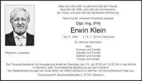 Traueranzeige Erwin Klein