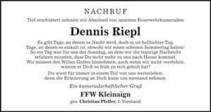 Traueranzeige Dennis Riepl