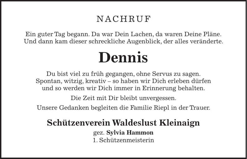 Traueranzeige Dennis Riepl