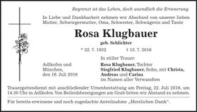 Traueranzeige Rosa Klugbauer
