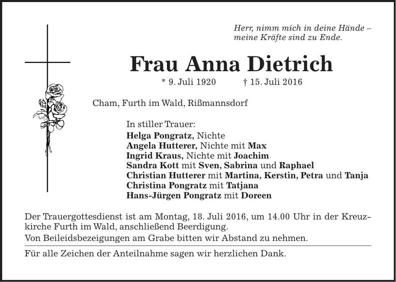 Traueranzeige Anna Dietrich