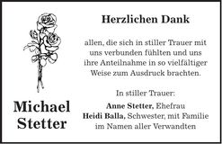 Traueranzeige Michael Stetter