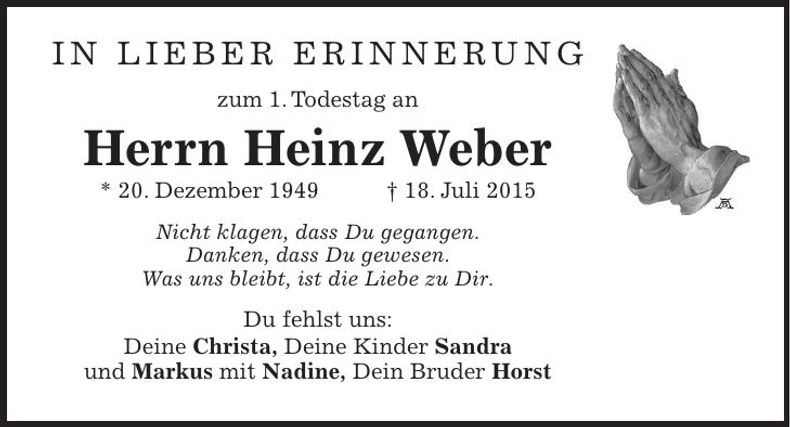 Traueranzeige Heinz Weber
