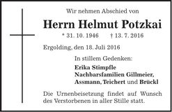 Traueranzeige Helmut Potzkai