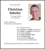 Traueranzeige Christian Inhofer