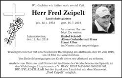 Traueranzeige Fred Zeipelt