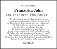 Traueranzeige Franziska John