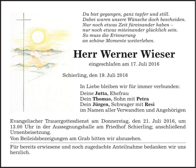 Traueranzeige Werner Wieser