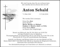 Traueranzeige Anton Sebald