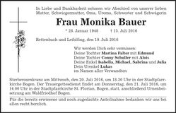 Traueranzeige Monika Bauer
