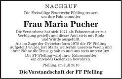 Traueranzeige Maria Pucher