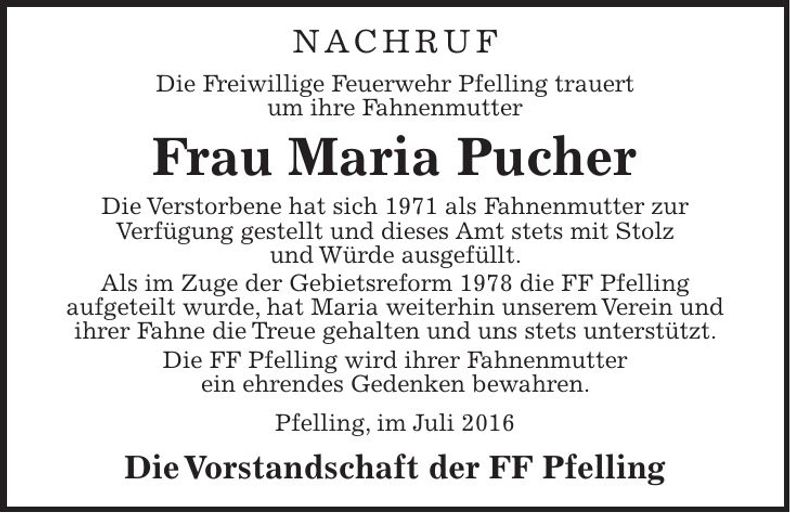Traueranzeige Maria Pucher