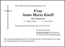 Traueranzeige Anna Maria Käufl