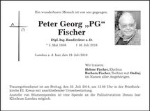 Traueranzeige Peter Georg "PG" Fischer