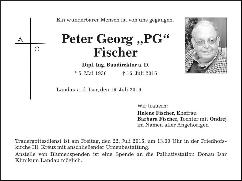Traueranzeige Peter Georg "PG" Fischer