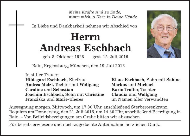 Traueranzeige Andreas Eschbach