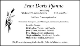 Traueranzeige Doris Pfanne