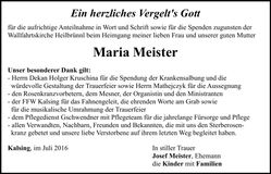 Traueranzeige Maria Meister