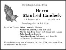 Traueranzeige Manfred Landeck
