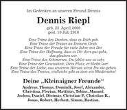 Traueranzeige Dennis Riepl