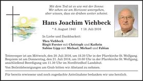 Traueranzeige Joachim Viehbeck