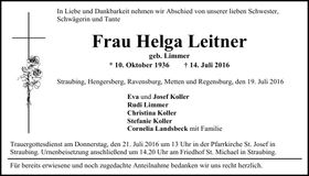 Traueranzeige Helga Leitner