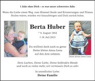 Traueranzeige Berta Huber