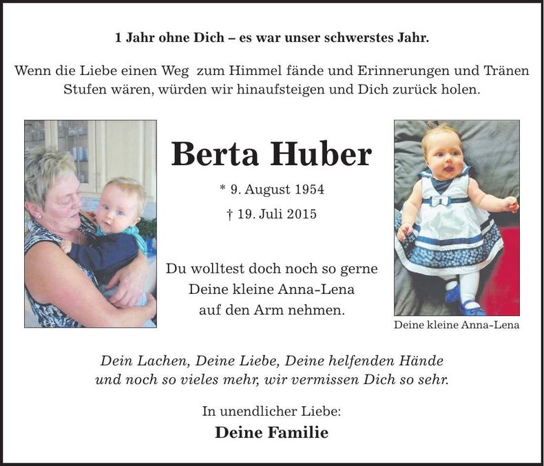 Traueranzeige Berta Huber