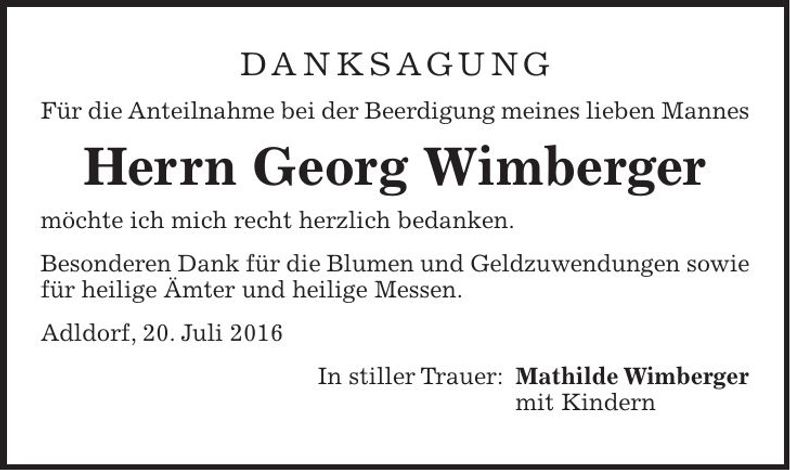 Traueranzeige Georg Wimberger