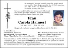 Traueranzeige Carola Haimerl
