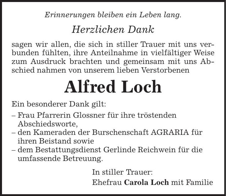 Traueranzeige Alfred Loch