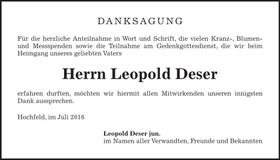 Traueranzeige Leopold Deser
