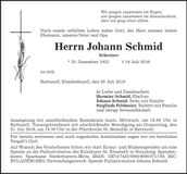 Traueranzeige Johann Schmid