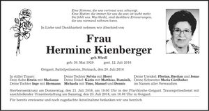 Traueranzeige Hermine Kienberger