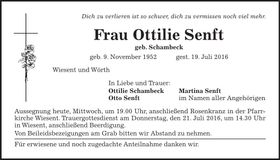 Traueranzeige Ottilie Senft