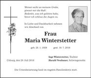 Traueranzeige Maria Winterstetter
